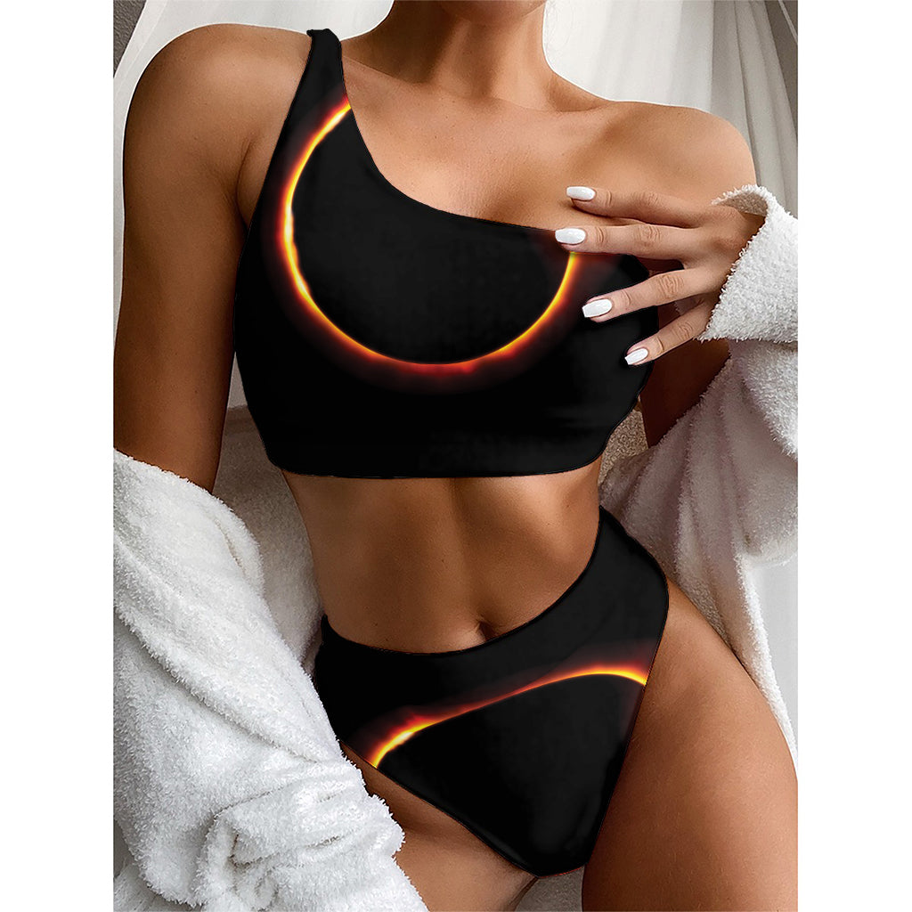 Total Solar Eclipse Print One Shoulder Bikini Top