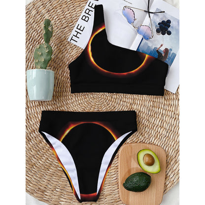 Total Solar Eclipse Print One Shoulder Bikini Top