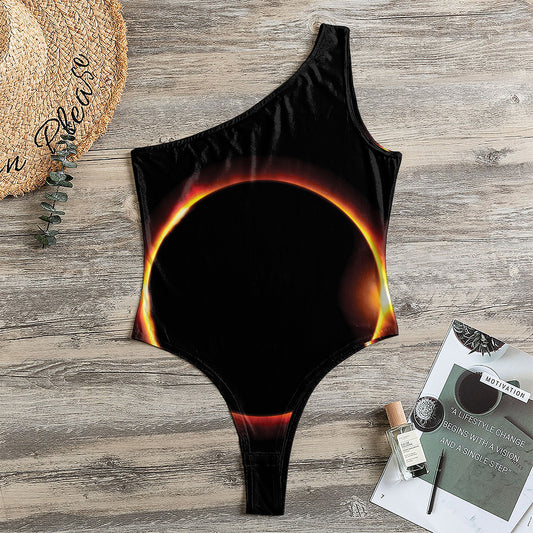 Total Solar Eclipse Print One Shoulder Bodysuit
