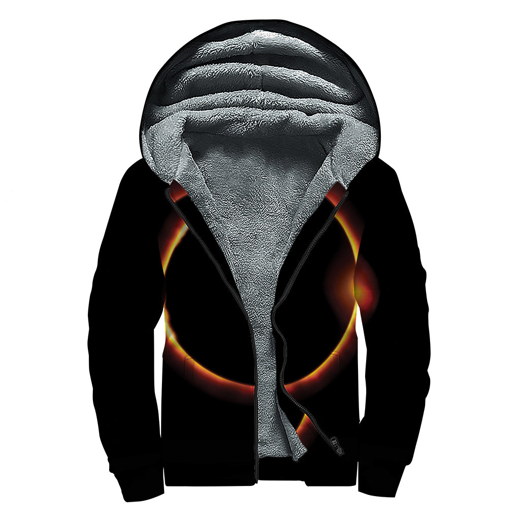 Total Solar Eclipse Print Sherpa Lined Zip Up Hoodie