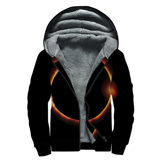Total Solar Eclipse Print Sherpa Lined Zip Up Hoodie
