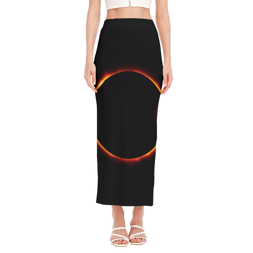 Total Solar Eclipse Print Side Slit Maxi Skirt