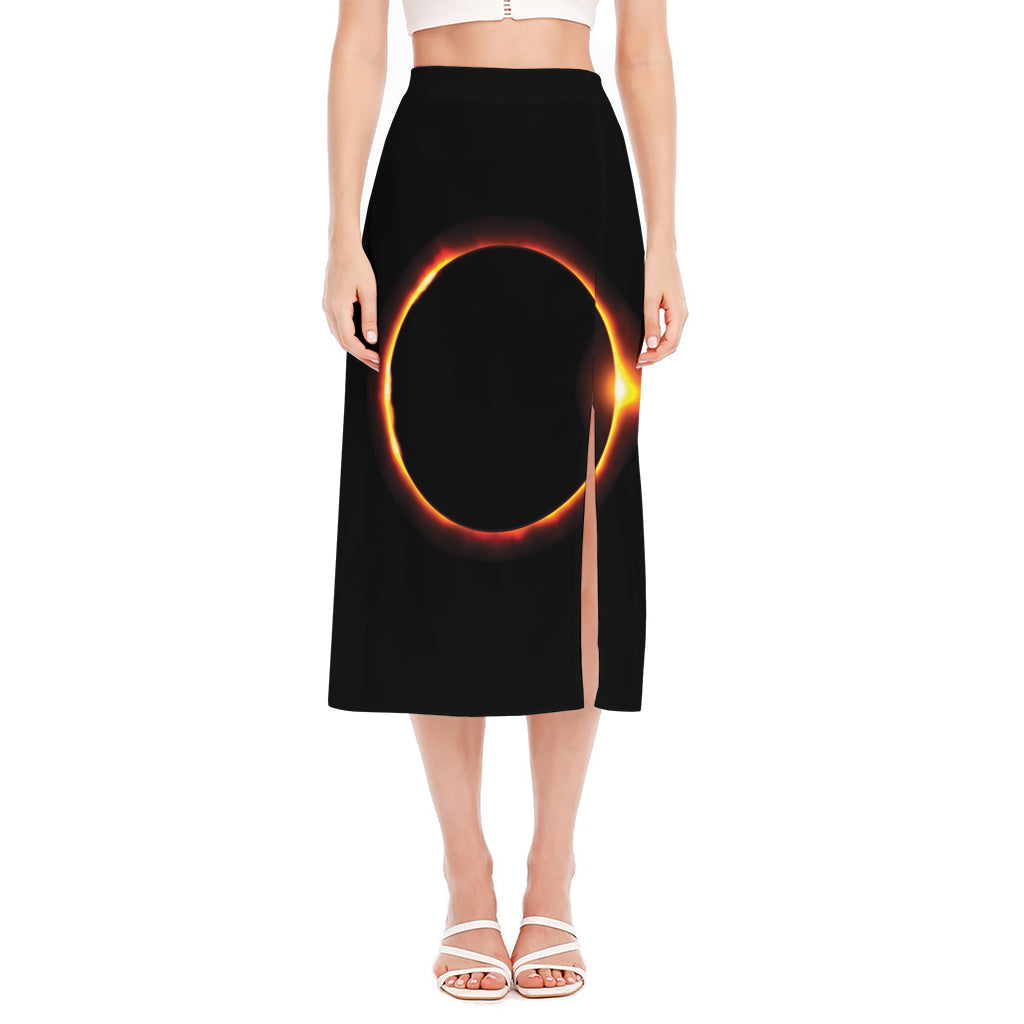 Total Solar Eclipse Print Side Slit Midi Skirt