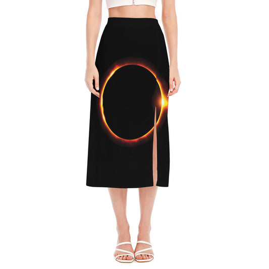 Total Solar Eclipse Print Side Slit Midi Skirt