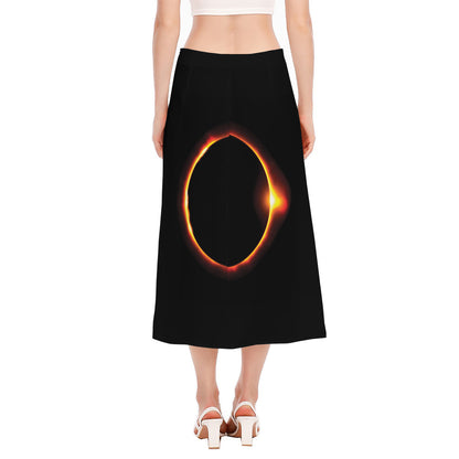Total Solar Eclipse Print Side Slit Midi Skirt