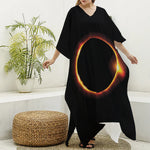 Total Solar Eclipse Print Silk V-Neck Kaftan Dress
