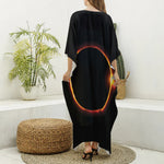 Total Solar Eclipse Print Silk V-Neck Kaftan Dress