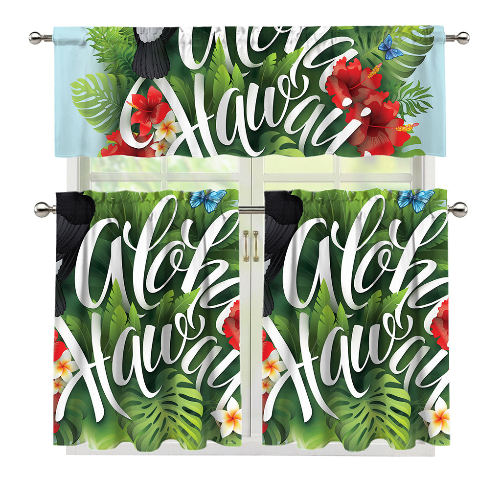 Toucan Aloha Hawaii Print 3 Piece Kitchen Curtains