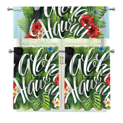 Toucan Aloha Hawaii Print 3 Piece Kitchen Curtains