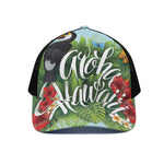 Toucan Aloha Hawaii Print Black Mesh Trucker Cap