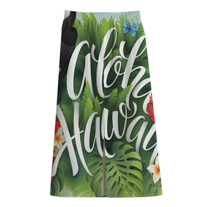 Toucan Aloha Hawaii Print Cotton Front Slit Maxi Skirt