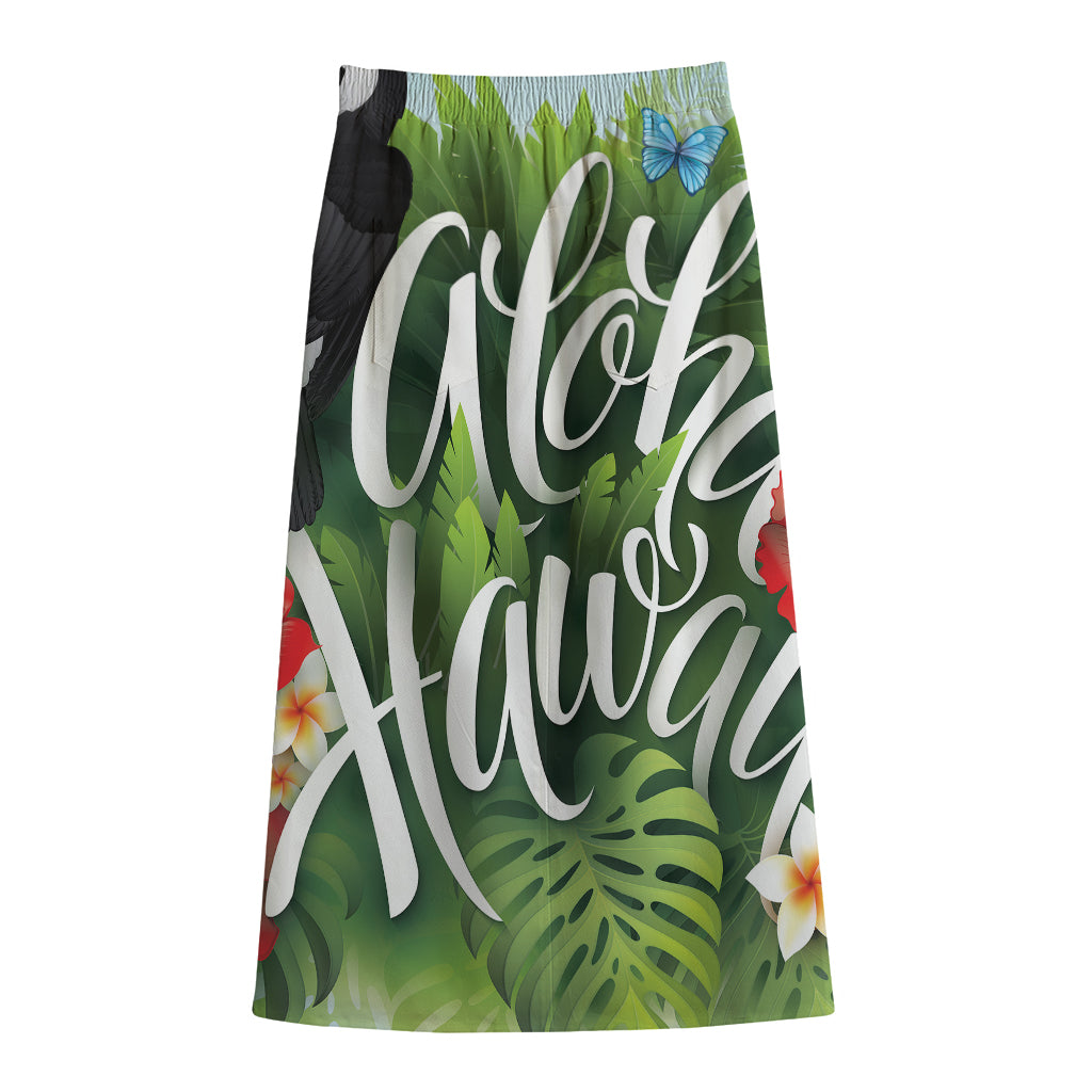 Toucan Aloha Hawaii Print Cotton Front Slit Maxi Skirt