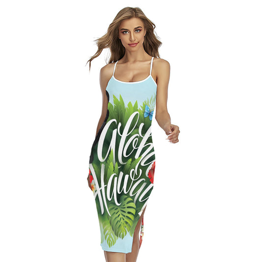 Toucan Aloha Hawaii Print Cross Back Cami Dress