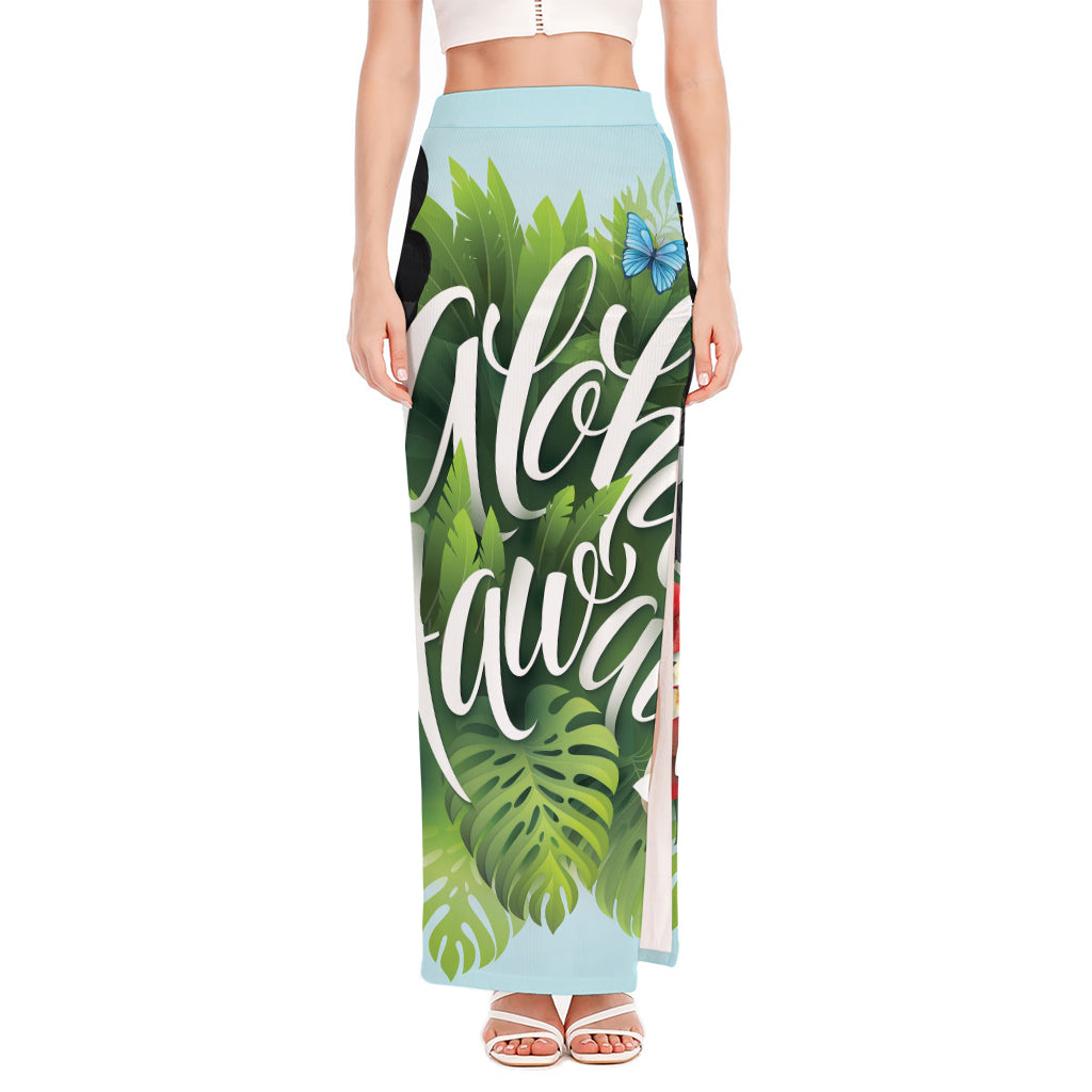 Toucan Aloha Hawaii Print High Slit Maxi Skirt