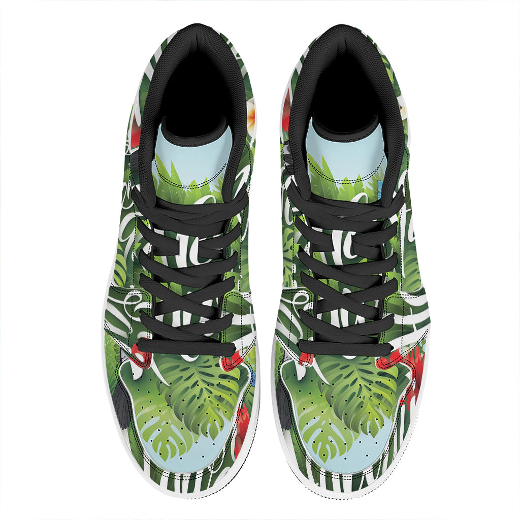 Toucan Aloha Hawaii Print High Top Leather Sneakers