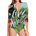 Toucan Aloha Hawaii Print Long Sleeve Swimsuit