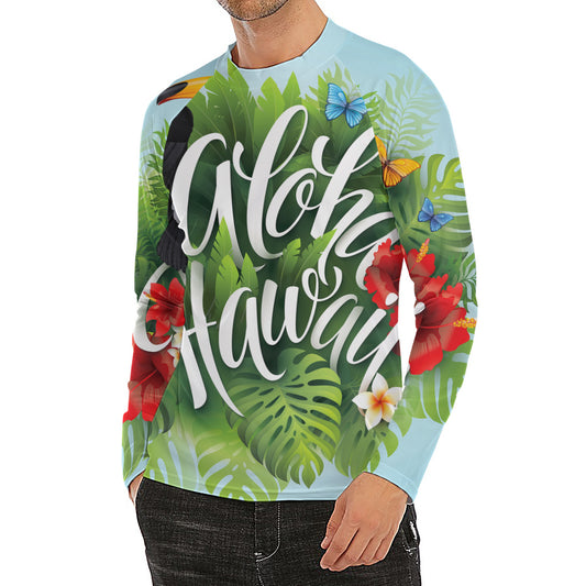 Toucan Aloha Hawaii Print Men's Long Sleeve Rash Guard