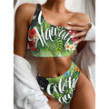 Toucan Aloha Hawaii Print One Shoulder Bikini Set