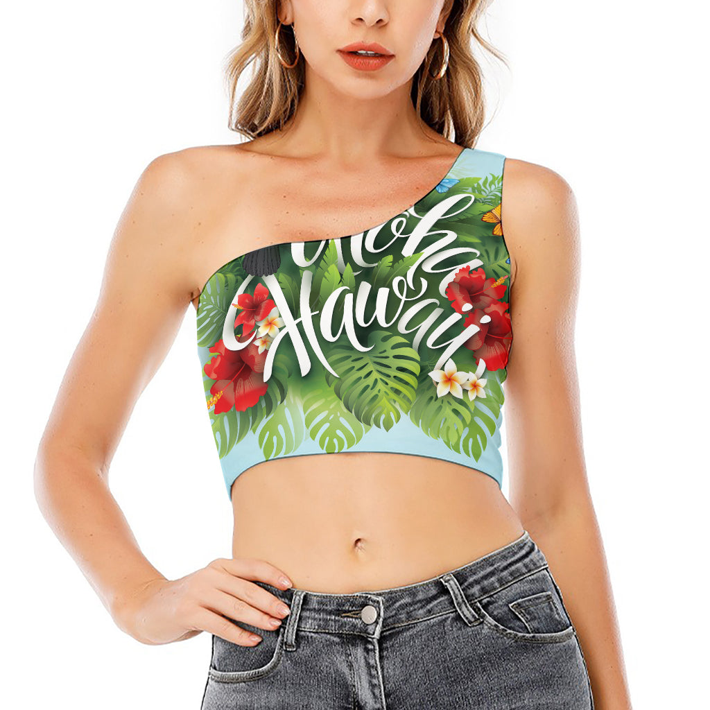 Toucan Aloha Hawaii Print One Shoulder Crop Top