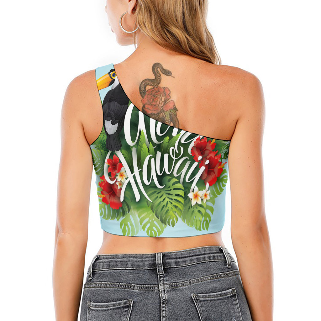 Toucan Aloha Hawaii Print One Shoulder Crop Top