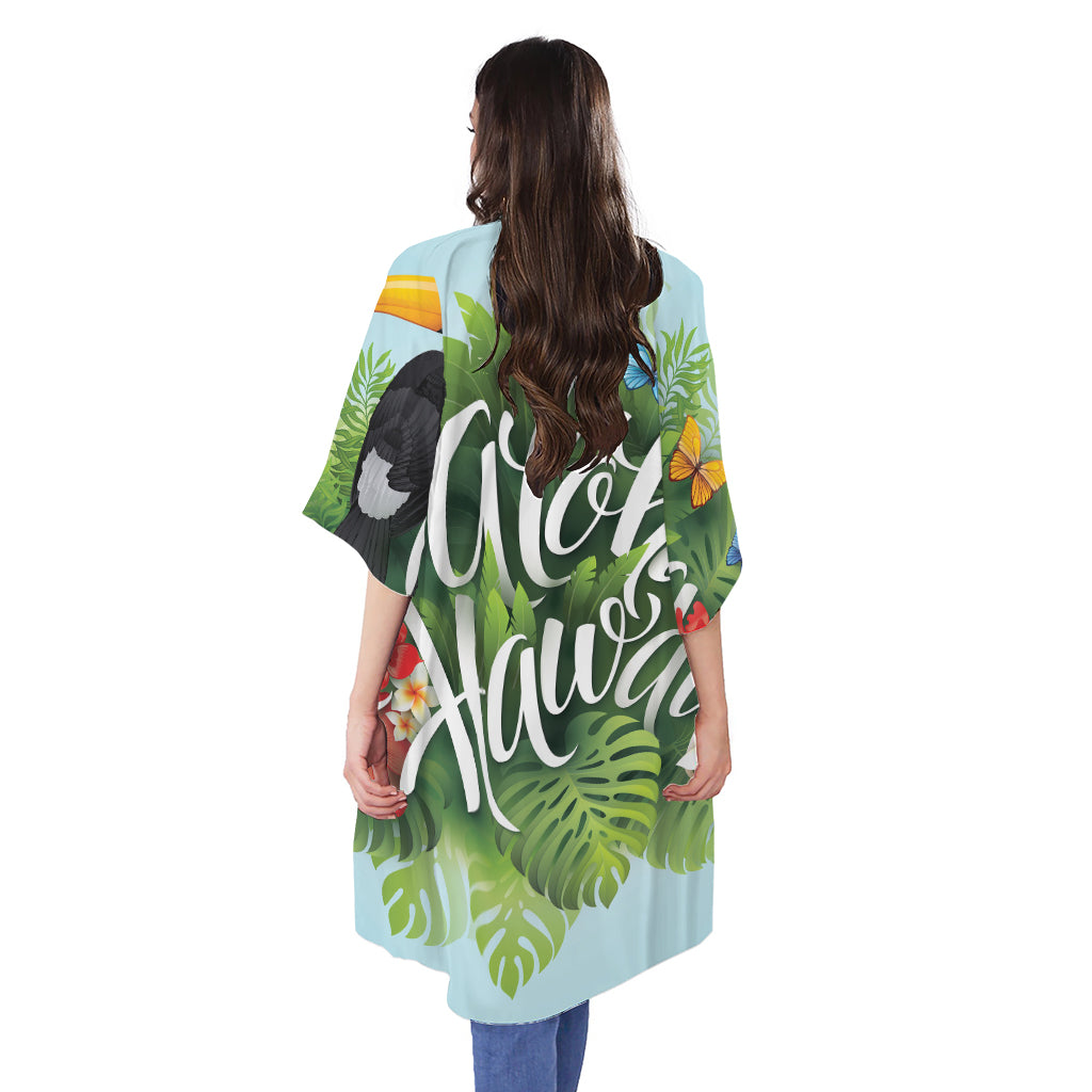 Toucan Aloha Hawaii Print Open Front Beach Cover Up