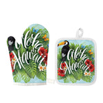 Toucan Aloha Hawaii Print Oven Mitt And Pot Holder Set
