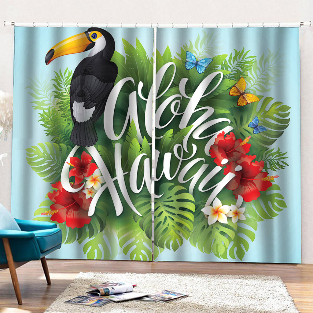 Toucan Aloha Hawaii Print Pencil Pleat Curtains