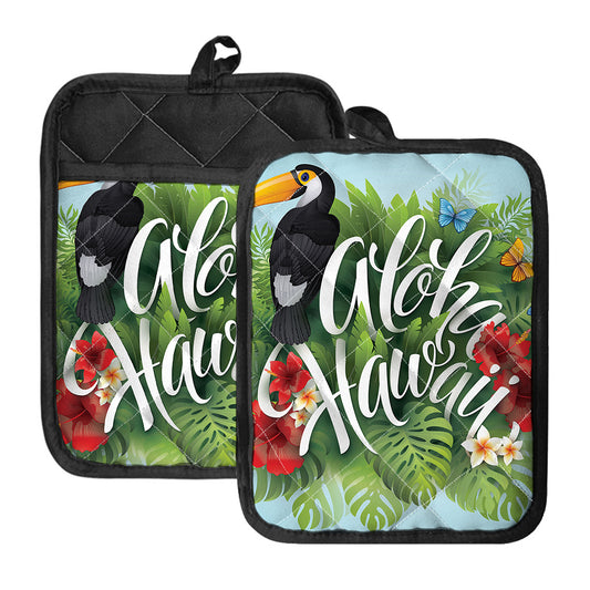Toucan Aloha Hawaii Print Pot Holders With Pocket