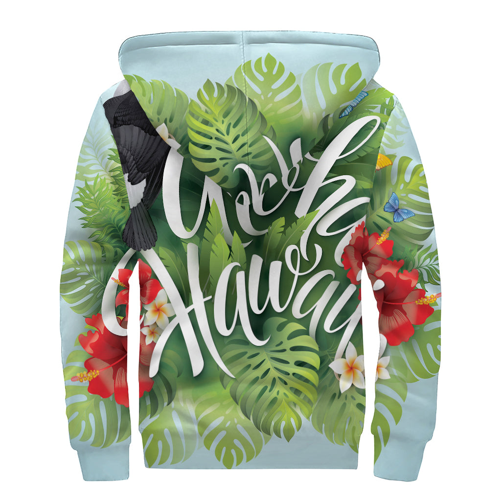 Toucan Aloha Hawaii Print Sherpa Lined Zip Up Hoodie