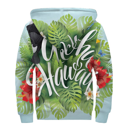 Toucan Aloha Hawaii Print Sherpa Lined Zip Up Hoodie