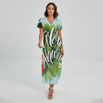 Toucan Aloha Hawaii Print Short Sleeve Maxi Dress