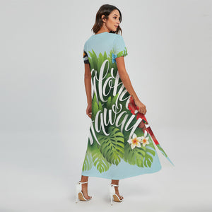 Toucan Aloha Hawaii Print Short Sleeve Maxi Dress