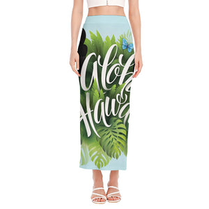 Toucan Aloha Hawaii Print Side Slit Maxi Skirt