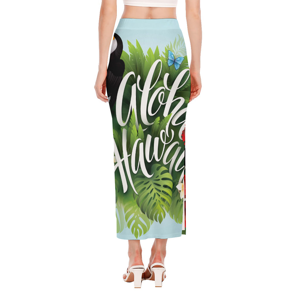 Toucan Aloha Hawaii Print Side Slit Maxi Skirt