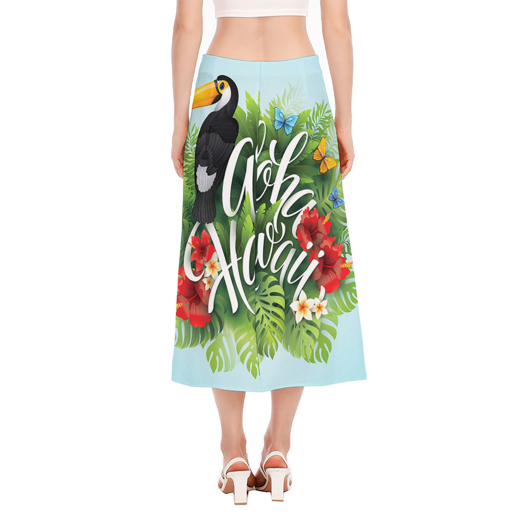 Toucan Aloha Hawaii Print Side Slit Midi Skirt