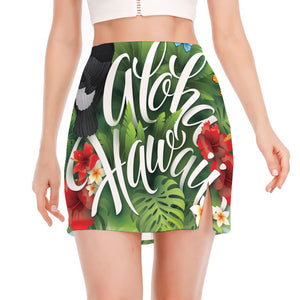 Toucan Aloha Hawaii Print Side Slit Mini Skirt