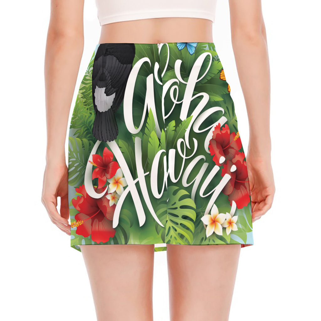 Toucan Aloha Hawaii Print Side Slit Mini Skirt