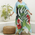 Toucan Aloha Hawaii Print Silk V-Neck Kaftan Dress