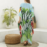Toucan Aloha Hawaii Print Silk V-Neck Kaftan Dress
