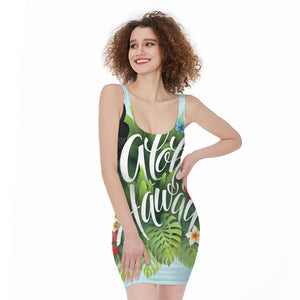 Toucan Aloha Hawaii Print Sleeveless Bodycon Dress