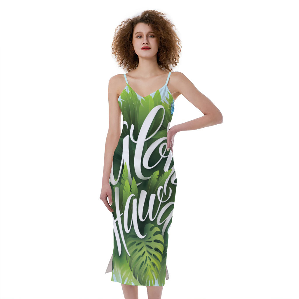 Toucan Aloha Hawaii Print Slim Fit Midi Cami Dress