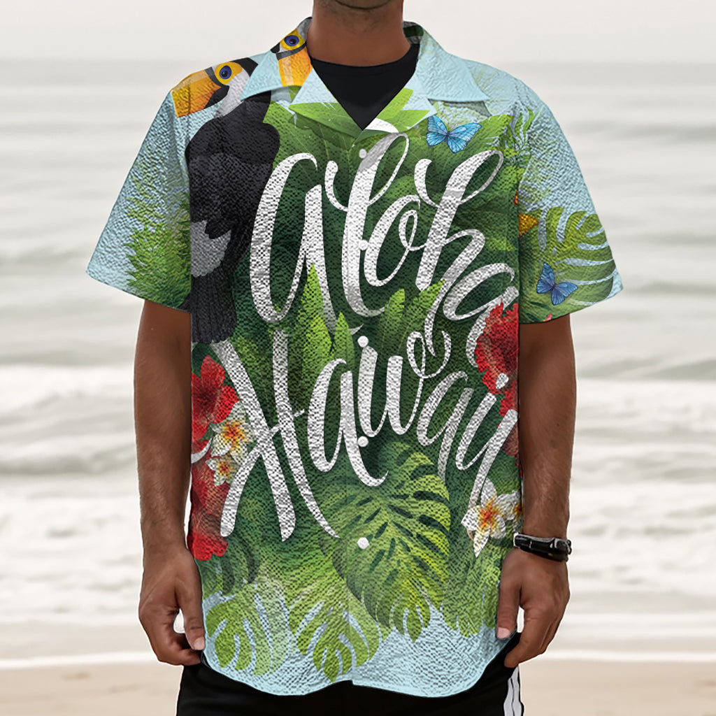 Toucan Aloha Hawaii Print Textured Short Sleeve Shirt