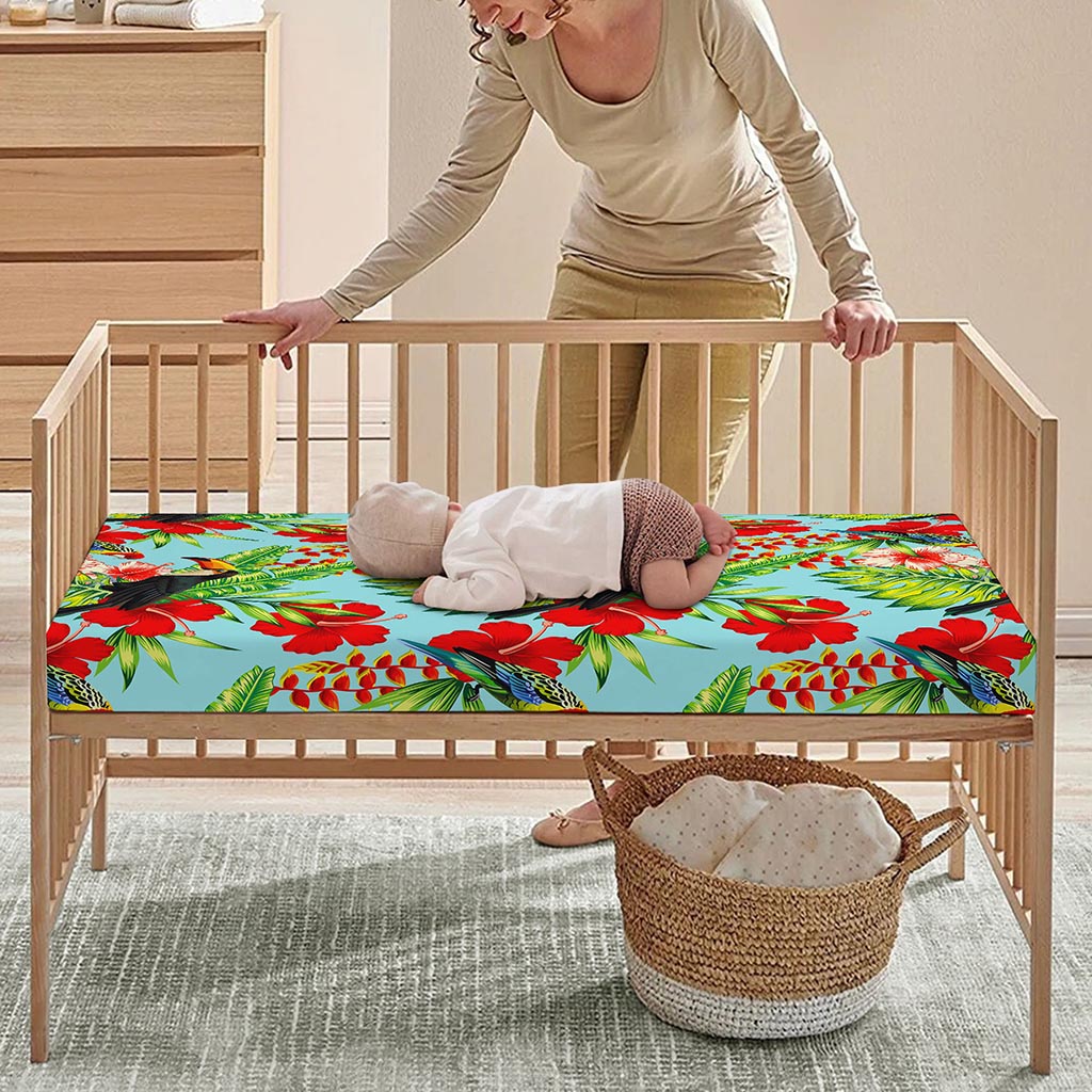 Toucan Parrot Tropical Pattern Print Baby Crib Sheet