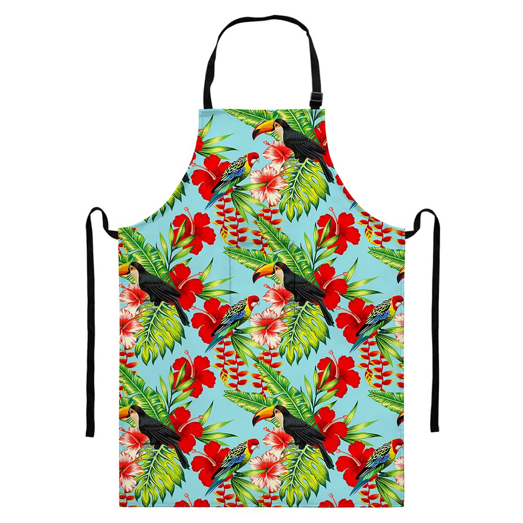 Toucan Parrot Tropical Pattern Print Bib Apron With Pocket
