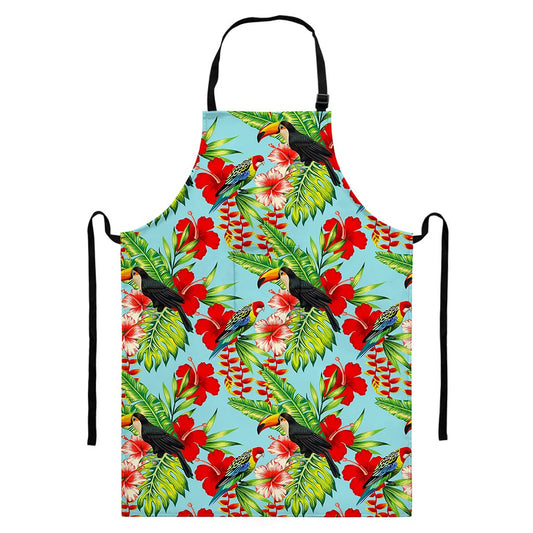 Toucan Parrot Tropical Pattern Print Bib Apron With Pocket