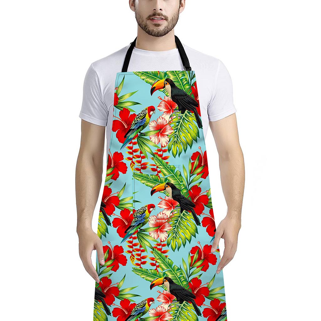 Toucan Parrot Tropical Pattern Print Bib Apron With Pocket
