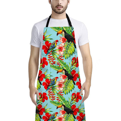 Toucan Parrot Tropical Pattern Print Bib Apron With Pocket