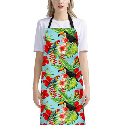 Toucan Parrot Tropical Pattern Print Bib Apron With Pocket