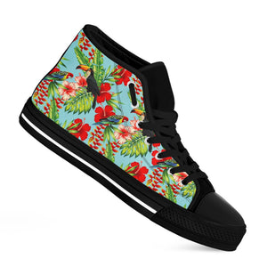 Toucan Parrot Tropical Pattern Print Black High Top Sneakers