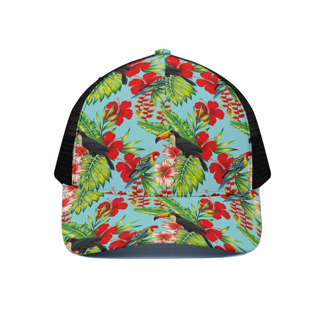 Toucan Parrot Tropical Pattern Print Black Mesh Trucker Cap
